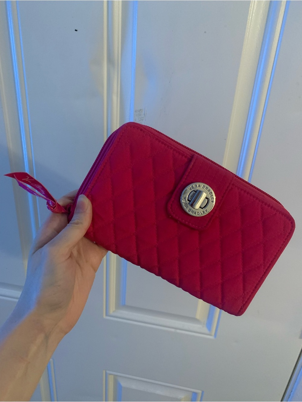 Vera Bradley Red Quilted Wallet Turn Lock RFID Organizer Clutch Zip